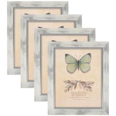 Imagem de XUANLUO Conjunto de 4 molduras retrô rústicas de 20 x 25 cm com capa de plástico HD para suporte de parede e mesa, presente de casamento para familiares e amigos