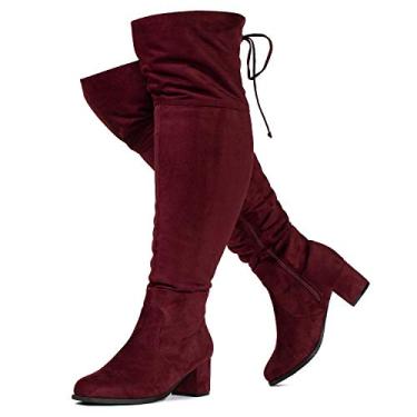Imagem de Bota feminina RF ROOM OF FASHION de salto grosso, largo na panturrilha – plus size, Burgundy Wide Calf (Over the Knee), 11 Wide