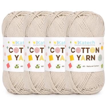 Imagem de Katech 1OO% fio de algodão para crochê e tricô - 4 pacotes de 100 g - 4 fios de crochê de algodão médio (penteado) macio e respirável - ideal para panos de prato, roupas de bebê, pegadores de panela e