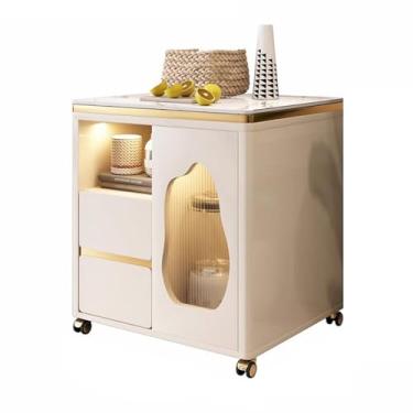 Imagem de Mesa lateral de sofá, aparador com gavetas, mesa pequena, sala de estar, mesa de chá, luz removível, mesa de chá, mesa lateral de ardósia luxuosa, armário lateral criativo (A)