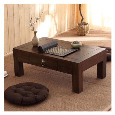 Imagem de Mesa baixa, janela baía, olmo, tatami, mesa de centro de madeira maciça, gaveta japonesa, mesa curta zen para varanda, mesa de chá para sala de estar, janela saliente (01)