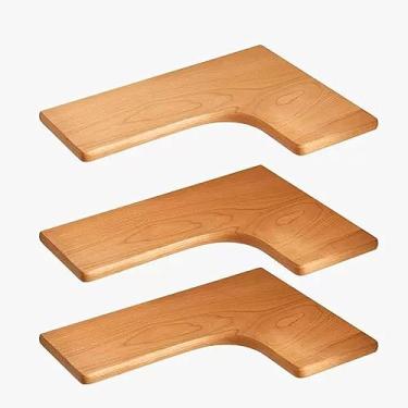 Imagem de Prateleiras flutuantes de canto de madeira maciça, conjunto de 3, prateleiras de parede de armazenamento de madeira em forma de L para sala de estar, quarto, escritório, banheiro cozinha e decoração