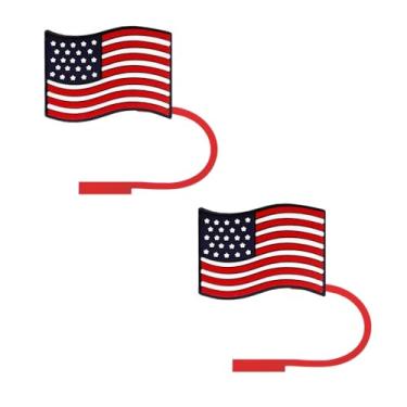 Imagem de STRACOUPI Capas de palha de silicone com bandeira americana para copo Stanley, reutilizáveis, acessórios bonitos para copos, 2 peças de tampa de palha decorativa e personalizada (a)