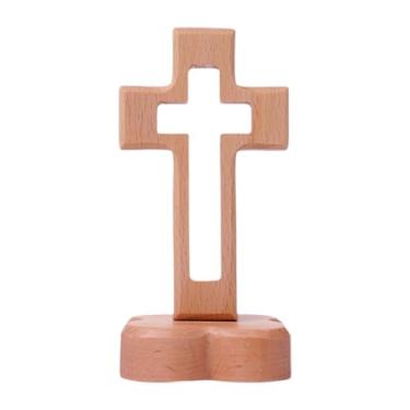 Imagem de Wswqop Cruz de Mesa Religiosa, Ornamento de Madeira para Decoração de Aniversário de Escritório, Base de Flor, Tamanho real