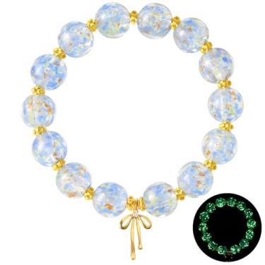 Imagem de AVJUTER Pulseira feminina com contas de vidro Firefly para mulheres, dourada, feita à mão, formal, elástica, joia romântica, presente, Wrist Size 6.3-7.3 inch, Vidro, Sem Pedra Preciosa