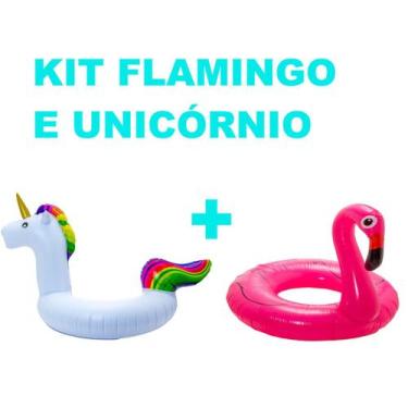 Imagem de Kit Churrasco Na Piscina Boias Unicórnio Mais Flamingo Rosa - Elite