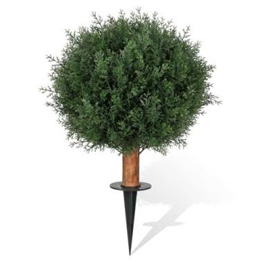 Imagem de Arbustos artificiais de cedro com espigão no solo, 61 cm de altura resistentes a raios UV, plantas perenes, pinheiros falsos realistas para varanda da frente, pátio, jardim, 1 peça