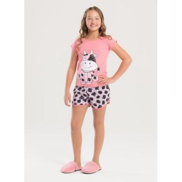 Imagem de Pijama Verão Menina Rosa Blusa e Shorts Vaquinha - Molekada, 2