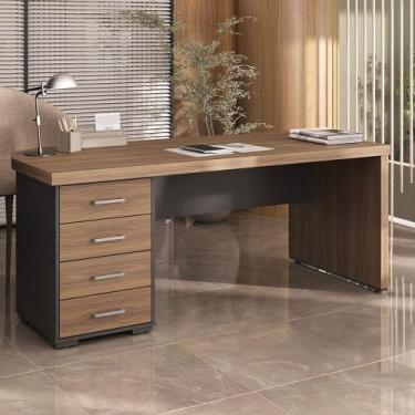 Imagem de Mesa para Escritório Tamburato 4 Gavetas Nogal/Preto 6127 - Artany Móv