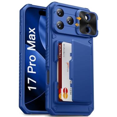 Imagem de Vihibii Capa para iPhone 17 Pro Max com suporte para cartão (4 cartões) [bloqueio RFID] e capa de câmera deslizante, proteção contra quedas de nível militar, capa de celular rígida robusta e borda de