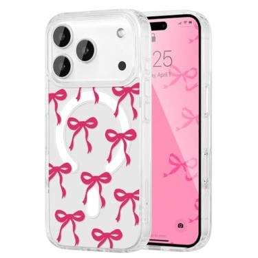 Imagem de UEEBAI Capa magnética para iPhone New Pro, capa de arco compatível com MagSafe, fita fina sem fio, estética, capa protetora antiamarelamento à prova de choque para mulheres e meninas - rosa choque
