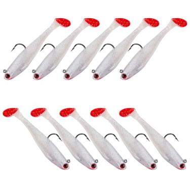Imagem de Balifly Iscas de pesca de plástico macio com cauda de remo iscas de natação para robalo tipo de peixe e truta para isca de pesca de água salgada e de água doce, 10 peças FS/RE-13 (vermelho, 13 g)