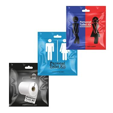 Imagem de pH Advantage 3 x kit de banheiro pessoal | kit de banheiro público | papel higiênico, capa de assento de vaso sanitário, lenços de limpeza (rolo branco/azul claro/azul vermelho)