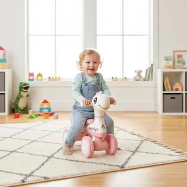 Imagem de HK Brinquedos Motoca Infantil de Equilíbrio Dinossauro, com Luz e Som, 30 x 42 cm, Rosa