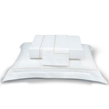 Imagem de Plumasul Jogo de Cama Eterna Catena 100% Algodão Percal 200 Fios Solteiro 3 peças Cor Branco Festone Nude