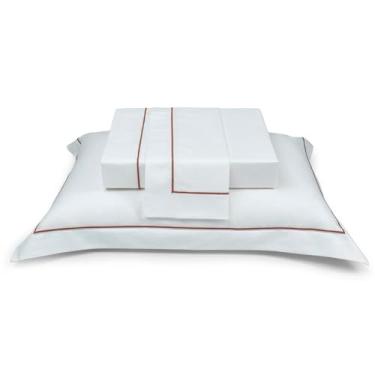 Imagem de Plumasul Jogo de Cama Premium Essential Terracota 100% Algodão Percal 200 Fios Solteiro 3 peças Cor Branco Festone Terracota
