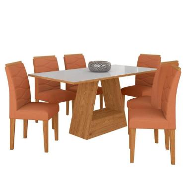 Imagem de Mesa Com 6 Cadeiras 1,60 Vicenza Cin/off White/terr - Móveis Arapongas