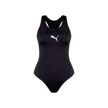 Imagem de Maiô Com Costas Nadador Básico Liso Com Logo Estampada Adulto Feminino