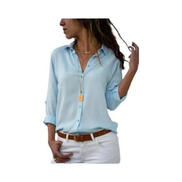 Imagem de Camisa Vintage Feminina De Outono Com Gola Polo Solta Com Botões Blusa