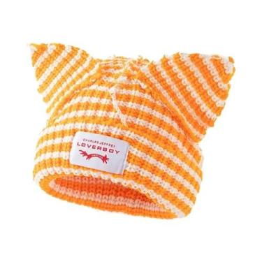 Imagem de Gorro De Inverno Unissex Quente Com Orelhas De Gato Em Crochê, Boné Hi