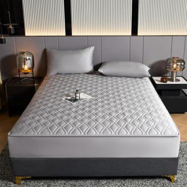 Imagem de Protetor de colchão, cor sólida, acolchoado, lençol com elástico para todas as estações, antiderrapante, capa contra poeira, colchões macios e respiráveis, para cama decorativa-cinza||solteiro: 89 x