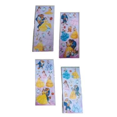 Imagem de 03 Cartelas de Adesivos Coração Gali nha Pintadinha Bichinhos Borboleta Boneca Unicórnio Ursinho com Brilho Prateado (03 Cartelas B ela e F era)