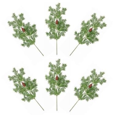 Imagem de Youshe Ramos de pinheiro de Natal falsos de 40,6 cm com pinha, 6 pacotes de hastes artificiais de pinheiro norfolk, palitos de cedro de Natal realistas para decoração floral de guirlanda de árvore de