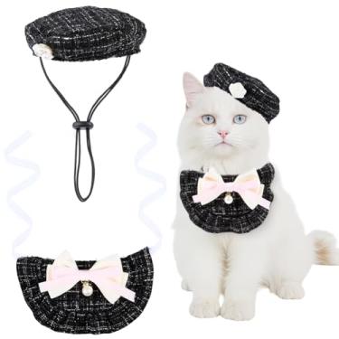 Imagem de GORGECRAFT Boina de gato pérola rosa preta gravata borboleta de poliéster animal de estimação fantasias de princesa roupa roupa bandana ajustável cachecol acessórios conjuntos para festa de