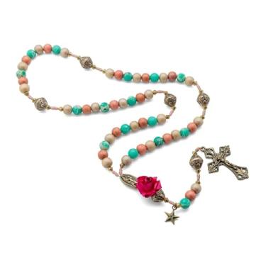 Imagem de Intercession Terço de contas de madeira com medalha Guadalupe, cruz de ouro antigo