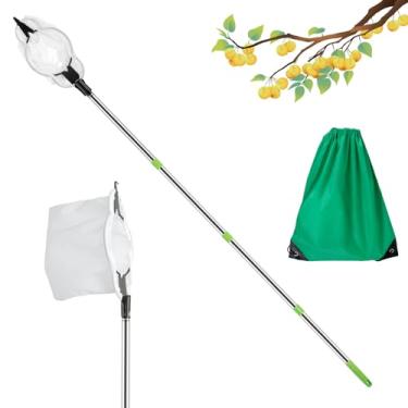 Imagem de XDINGYY Apanhador de frutas, leve, ferramenta de colheita de frutas com saco de armazenamento, apanhador de árvores de aço inoxidável com haste de 2 m/1,6 m, apanhador de jardim multiuso para colher