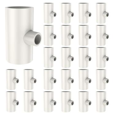 Imagem de 25 peças de irrigador de galinha de PVC, ajuste de camiseta branco automático para aves domésticas, encaixe de PVC, fácil instalação, bebedouro de água para aves, mamilos, encaixe de camiseta para