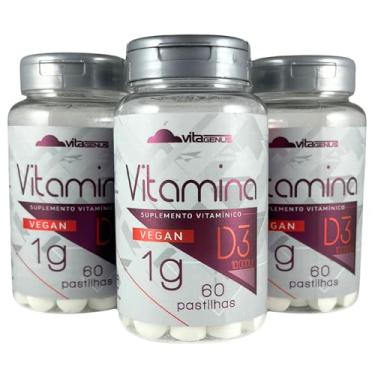 Imagem de Kit 3 Vitamina D3 10.000UI 60 comprimidos 3 unidades Vegan Sem Lactose Sem Glúten VitaGenus