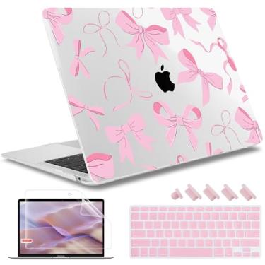Imagem de May Chen Capa compatível com MacBook Air de 13 polegadas (modelos A1369 e A1466, versão mais antiga 2010-2017), capa rígida de plástico com capa de teclado e protetor de tela, laços rosa