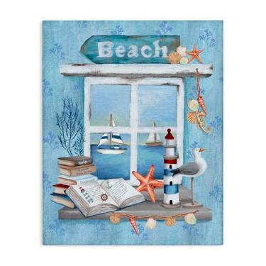 Imagem de Stupell Industries Beachy Coastal Window Sill Canvas Wall Art, design por Emma Leach, 20 x 16