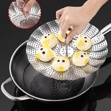 Imagem de Cesto de Cozimento a Vapor Inox Vaporeira para Legumes Verduras Cozinha