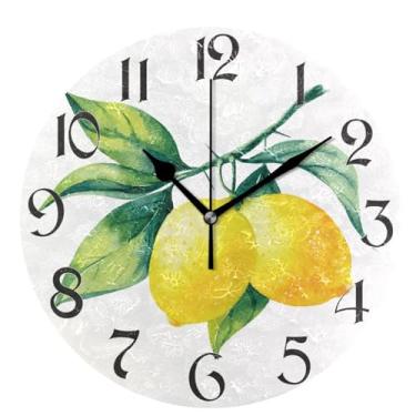 Imagem de Relógios de parede amarelo-limão, operados por bateria, 25,4 cm, silencioso, sem tique-taque, silencioso, relógio de mesa, decoração para sala de estar, casa, escritório, escola, cozinha