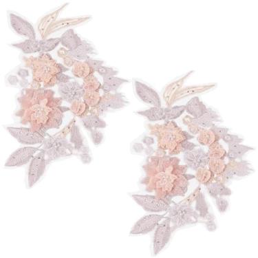 Imagem de GORGECRAFT 2 peças aplique de renda bordado floral 3D pérola laranja rosa flor remendos de tecido com contas lantejoulas ferro em remendos apliques enfeites para casamento DIY vestido de noiva roupas