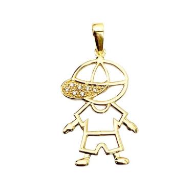 Imagem de Pingente Menino Com Boné 2,5 Cm Com Zircônia Vazado Em Ouro