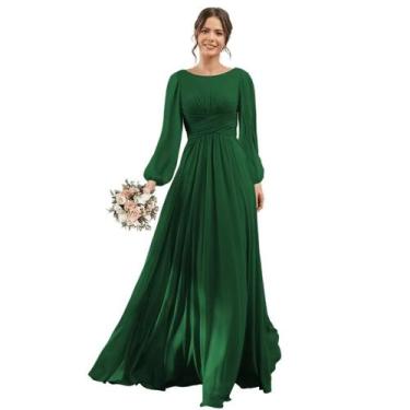Imagem de Vestido de dama de honra YOFF Emerald Chiffon A-line com bolsos