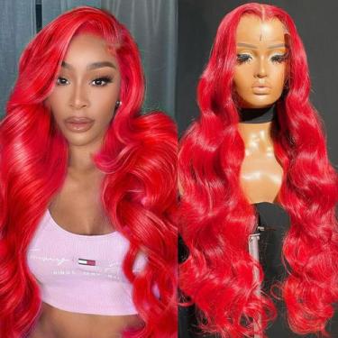 Imagem de Peruca AAY Red Human Hair 200 Density 13x4 HD Lace Front 56cm