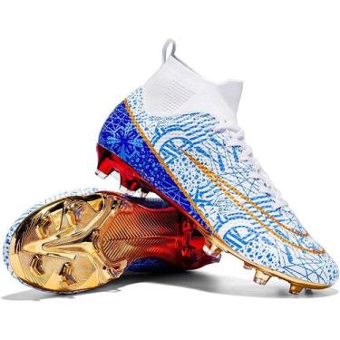 Imagem de Tênis de futebol masculinos de futebol com pontas longas, couro e borr