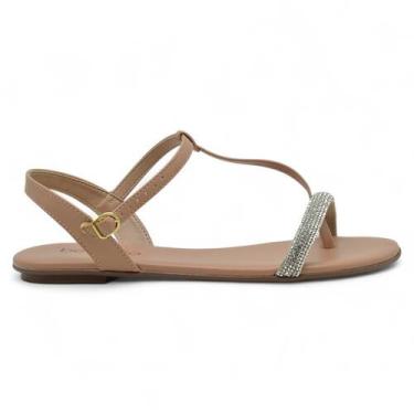Imagem de Sandalia Rasteira Beira Rio Feminina Conforto Brilho Tiras, Nude, 37