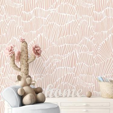 Imagem de Guvana Papel de parede rosa descasque e cole moderno rosa claro e branco papel de parede boho listrado papel de parede autoadesivo à prova d'água para quarto banheiro decoração de parede rolo de vinil