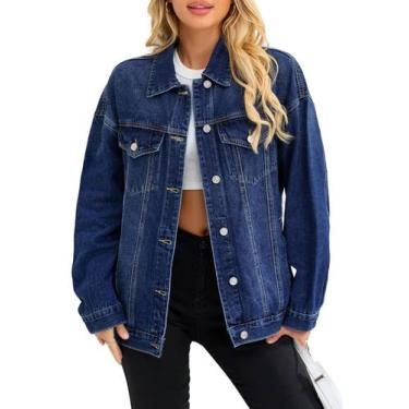 Imagem de Jaqueta jeans Muundim azul escuro para mulheres de tamanho grande na m
