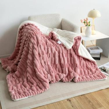 Imagem de Cobertor UKELER Sherpa Fleece 127x152cm 610 GSM Rosa Espesso