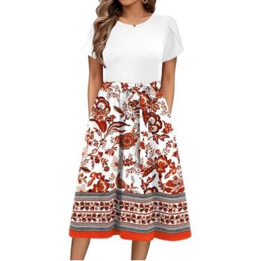 Imagem de Vestido midi Zeagoo 2025 de verão de manga curta vermelho floral M