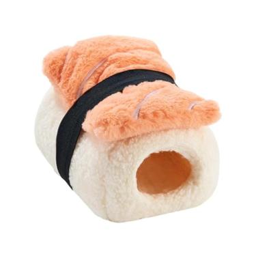 Imagem de predolo Cama para hamster, caverna, porquinho-da-índia, fofa, aconchegante, inverno, formato de sushi, roupa de cama para pequenos animais, esconderijo para, Design de Salmão