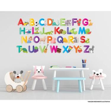 Imagem de Adesivo Alfabeto Educacional Infantil Escolar Letras Figuras - PRESENT