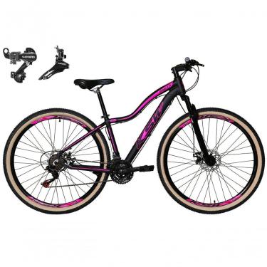 Imagem de Bicicleta Feminina Aro 29 Ksw Mwza Alumínio Shimano 24v Disco Garfo Suspensão Pneu Faixa Bege - Preto-rosa Tam.15