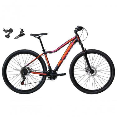 Imagem de Bicicleta Aro 29 Alfameq Pandora Feminina Alumínio 24v Câmbios Shimano Garfo Suspensão - Preto-laranja-pink Tam.17